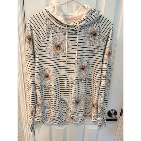 Joules Tops - Joules Marlston Hoodie Cream Navy Floral Stripe Raglan Pullover Sweatshirt US 12